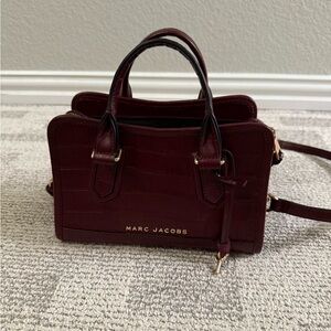Marc Jacobs Croc Embossed Leather Mini Satchel Crossbody in Burgundy color